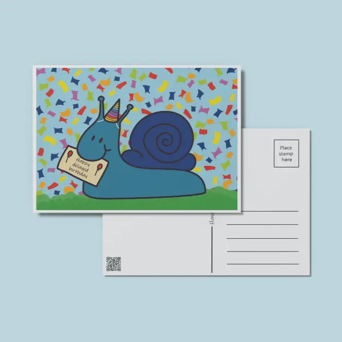 Happy Delayed Birthday Snail Postcard